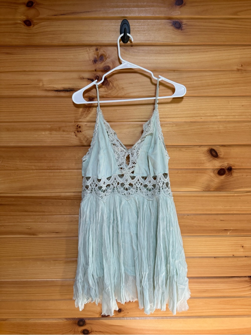 Free People Light Mint Crochet Lace Tiered Slip Dress